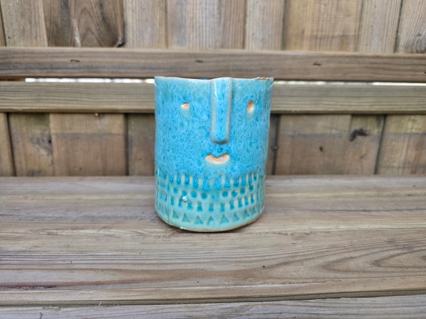 8.5cm Sea Blue Zamora Face Pot with Drop-In Cactus