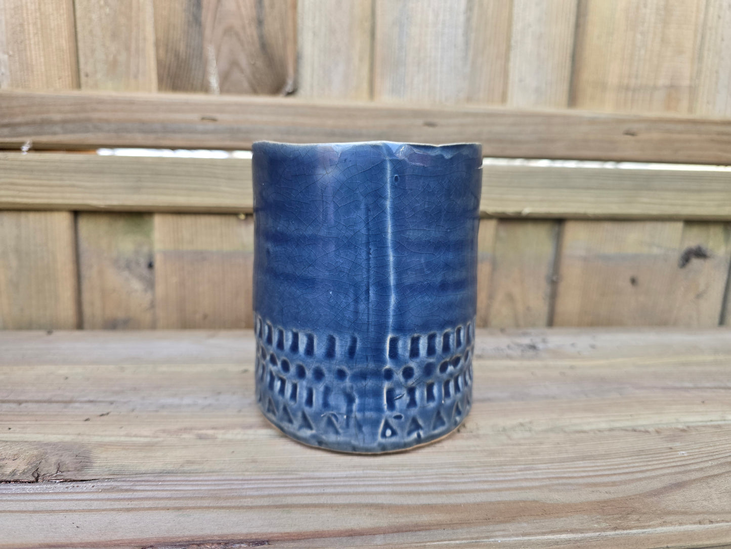 8.5cm Navy Blue Zamora Face Pot with Drop-In Succulent