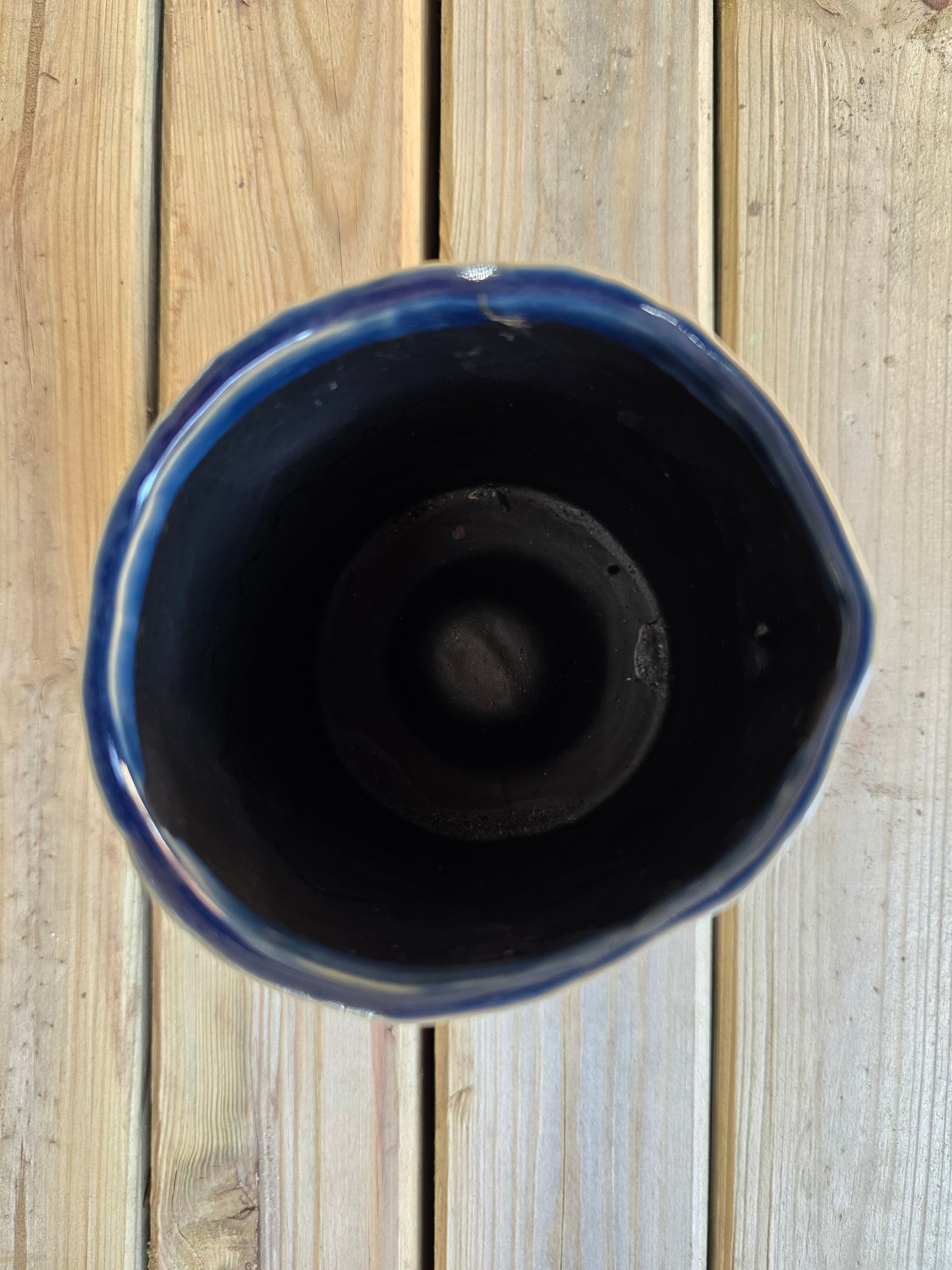 8.5cm Navy Blue Zamora Face Pot with Drop-In Cactus