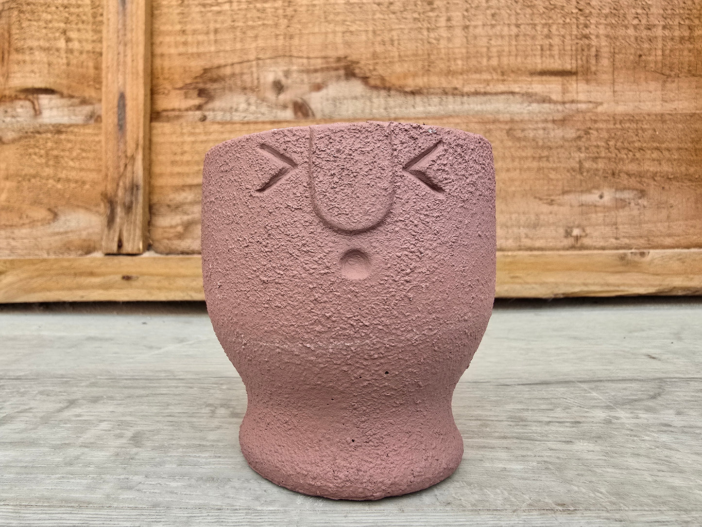 5.5cm Egg Cup Face 'Oooh' Sandy Pink Pot with Drop-In Cactus