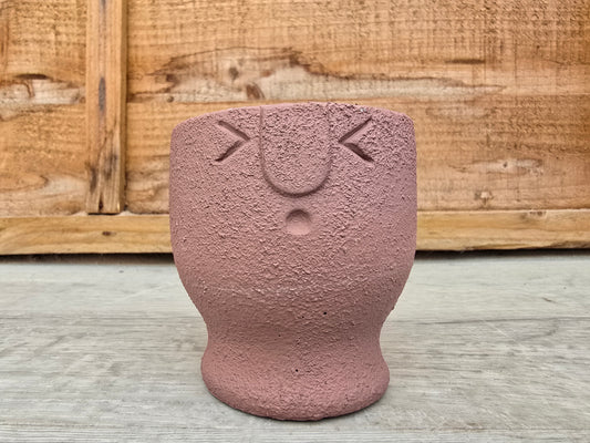 5.5cm Egg Cup Face 'Oooh' Sandy Pink Pot with Drop-In Cactus