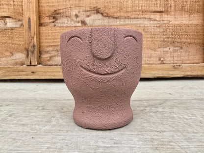 5.5cm Egg Cup Face 'HeHe' Sandy Pink Pot with Drop-In Succulent
