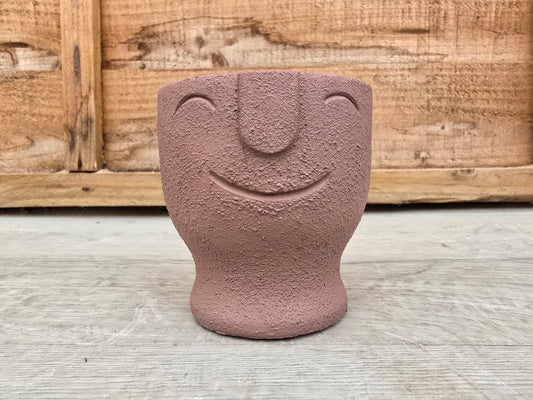 5.5cm Egg Cup Face 'HeHe' Sandy Pink Pot with Drop-In Succulent