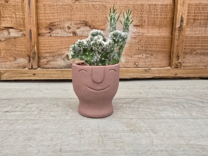 5.5cm Egg Cup Face 'HeHe' Sandy Pink Decorative Pot