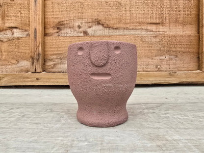5.5cm Egg Cup Face 'Meh' Sandy Pink Pot with Drop-In Succulent
