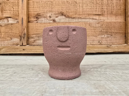 5.5cm Egg Cup Face 'Meh' Peach Pot with Drop-In Cactus