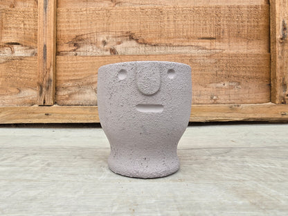 5.5cm Egg Cup Face 'Meh' Grey Pot with Drop-In Succulent