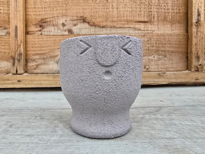 5.5cm Egg Cup Face 'Oooh' Grey Pot with Drop-In Succulent