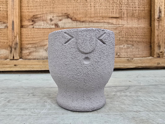 5.5cm Egg Cup Face 'Oooh' Grey Pot with Drop-In Cactus