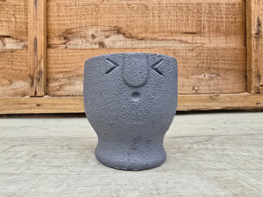 5.5cm Egg Cup Face 'Oooh' Blue Pot with Drop-In Cactus