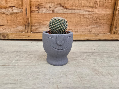 5.5cm Egg Cup Face 'HeHe' Blue Decorative Pot