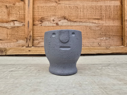 5.5cm Egg Cup Face 'Meh' Blue Pot with Drop-In Cactus