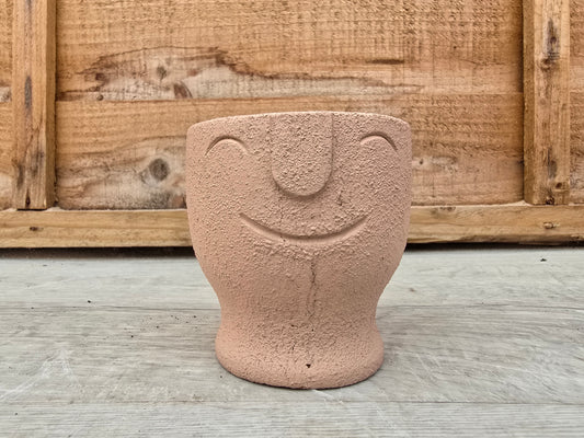 5.5cm Egg Cup Face 'HeHe' Sandy Pink Pot with Drop-In Cactus