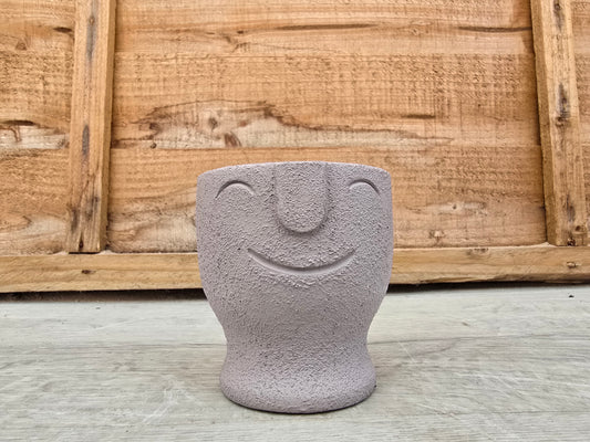 5.5cm Egg Cup Face 'HeHe' Grey Pot with Drop-In Cactus
