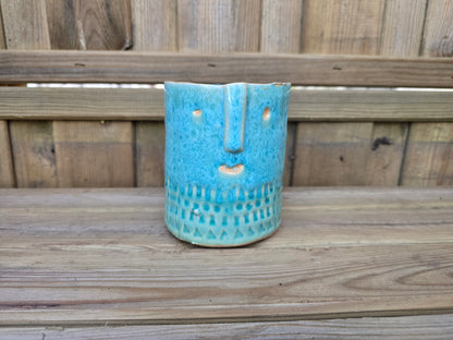 8.5cm Sea Blue Zamora Face Pot with Drop-In Succulent