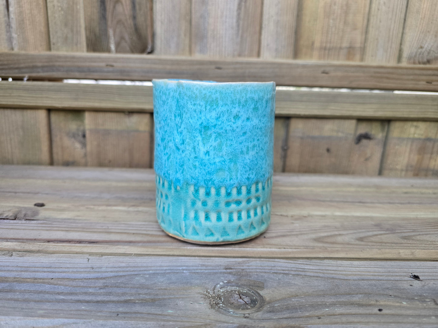 8.5cm Sea Blue Zamora Face Pot with Drop-In Succulent