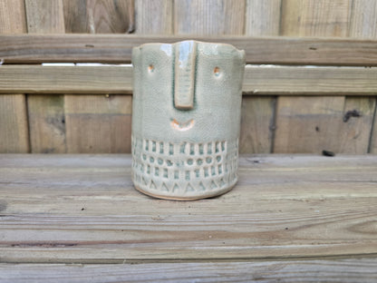 8.5cm Grey Zamora Face Pot with Drop-In Cactus