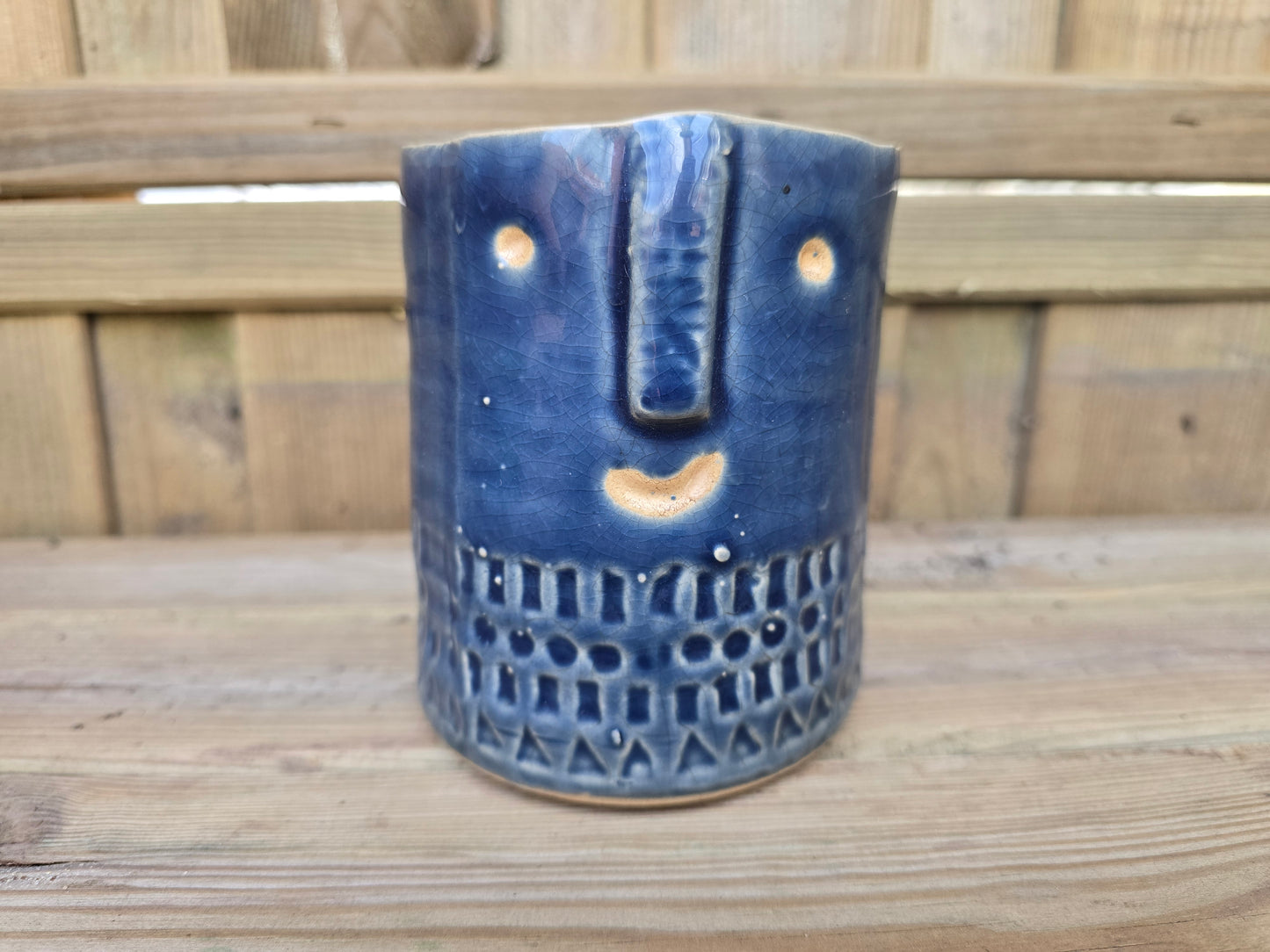 8.5cm Navy Blue Zamora Face Pot with Drop-In Succulent