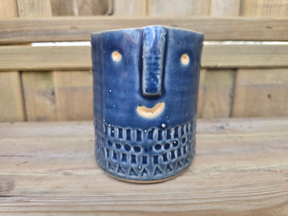 8.5cm Navy Blue Zamora Face Pot with Drop-In Succulent