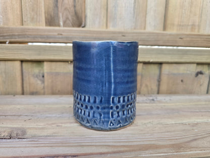 8.5cm Navy Blue Zamora Face Pot with Drop-In Succulent