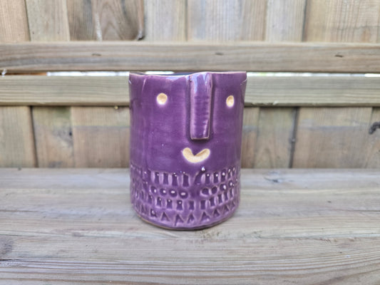 8.5cm Purple Zamora Face Pot with Drop-In Cactus