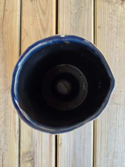 8.5cm Navy Blue Zamora Face Pot with Drop-In Cactus