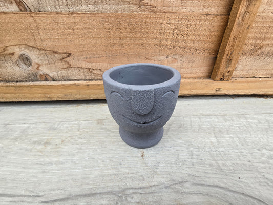 5.5cm Egg Cup Face 'HeHe' Blue Decorative Pot